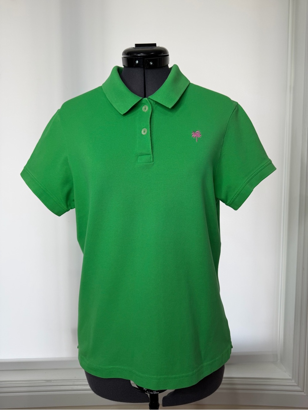 Lilly Pulitzer Bright Green Polo with Pink Palm Logo